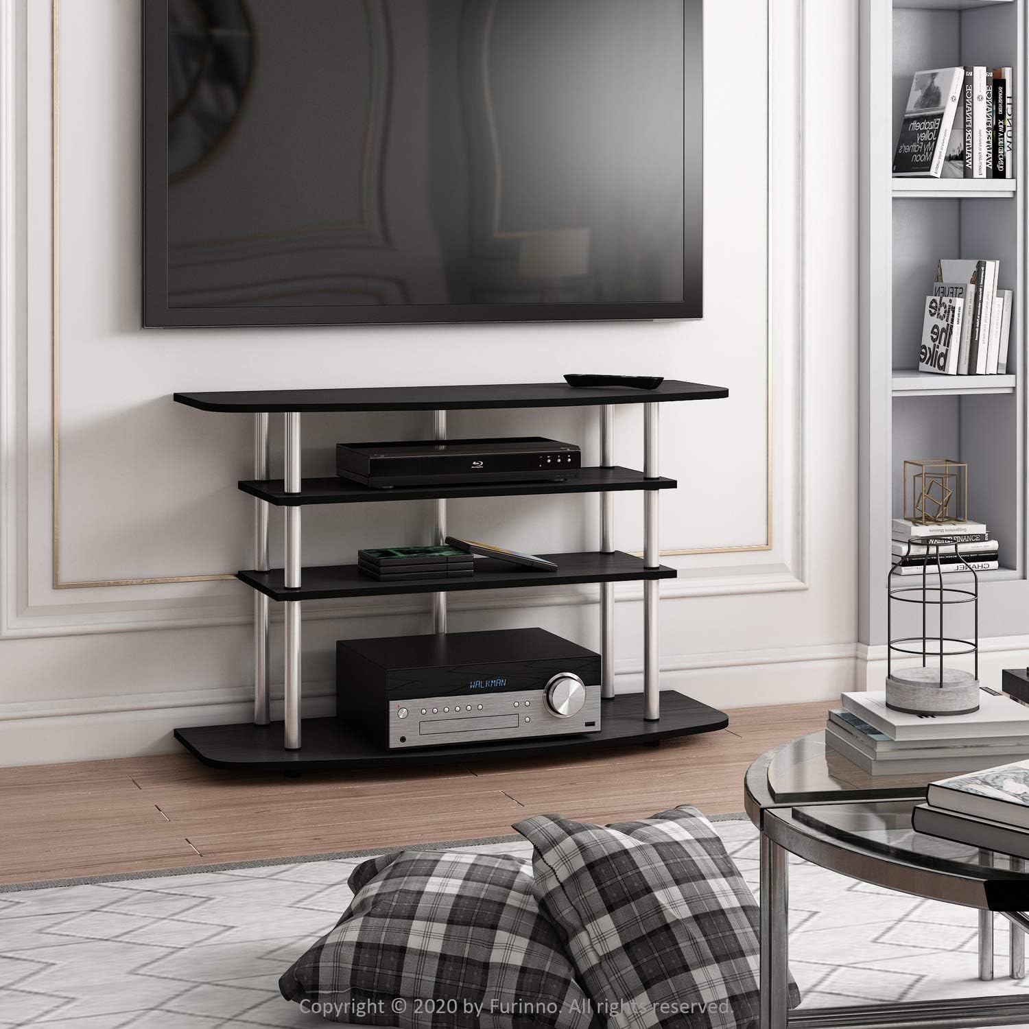 Furinno Frans Turn-N-Tube – Soporte de TV para TV de hasta 43 pulgadas, 4 niveles, roble negro