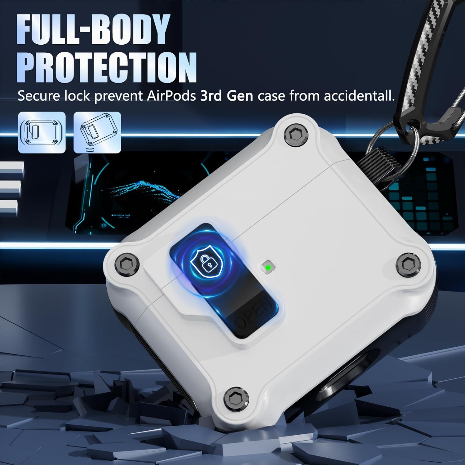 Funda compatible con AirPods de 3 generación con kit de limpieza, protección de clip de bloqueo seguro, diseño de interruptor a presión automático
