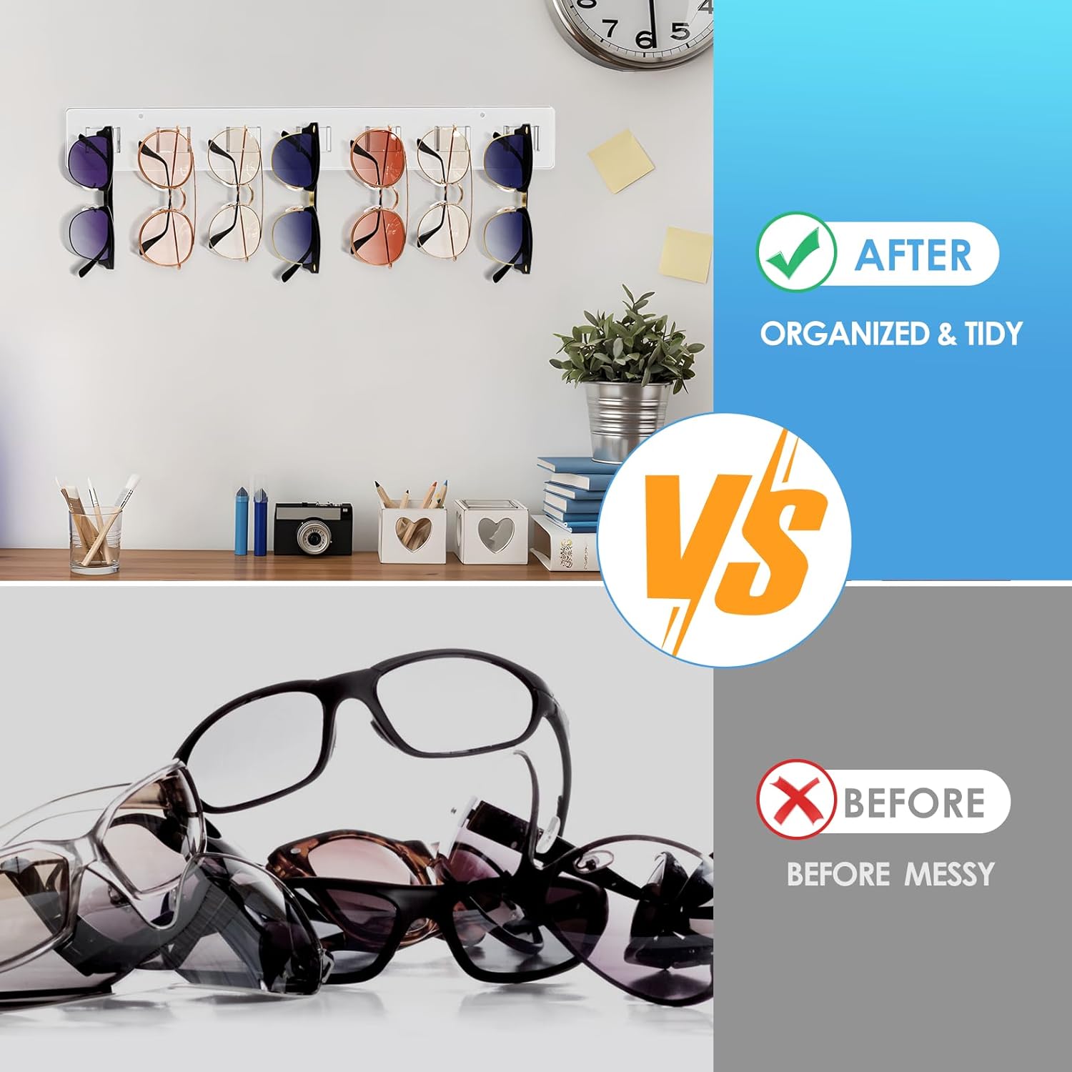 MaxGear Organizador de lentes de sol, paquete de 2, soporte para gafas de pared, pantalla acrílica para lentes de sol, organizador de lentes para
