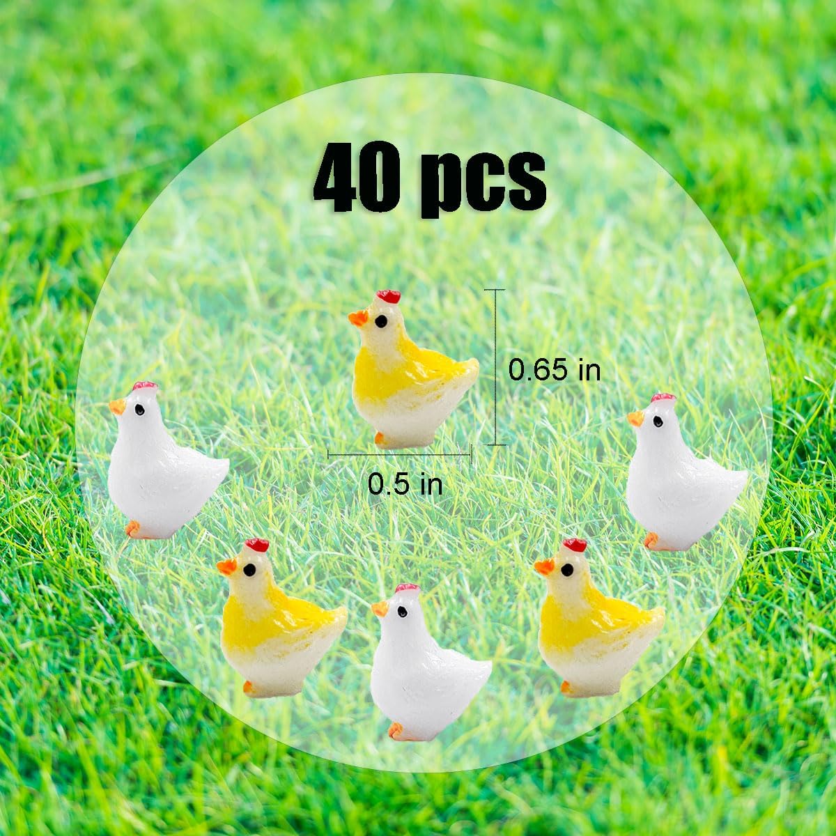 Mini figuras de pollo, 40 piezas de resina en miniatura de pollo, adornos de pollos pequeños, animales, modelo de hadas, jardín en miniatura, musgo,