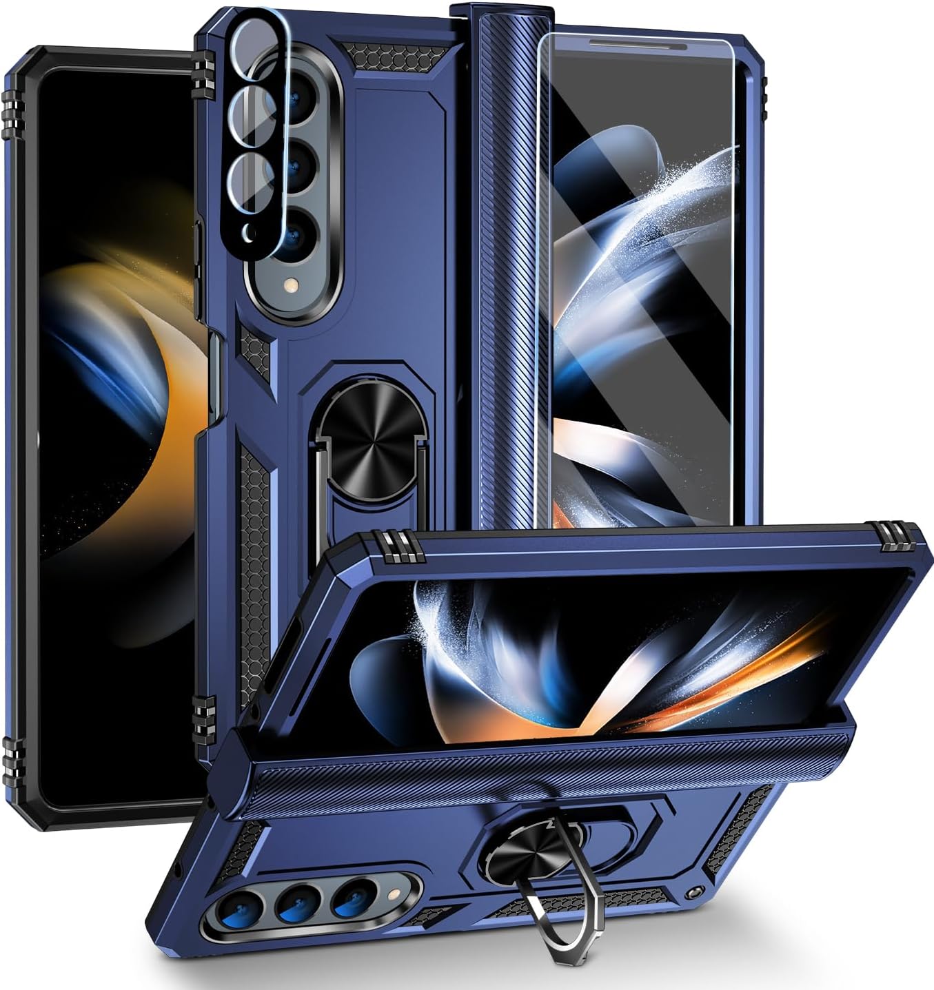 ONOLA Funda protectora de bisagra 4 en 1 para Samsung Galaxy Z Fold 4 5G con protector de pantalla de vidrio templado, protector de lente de cámara