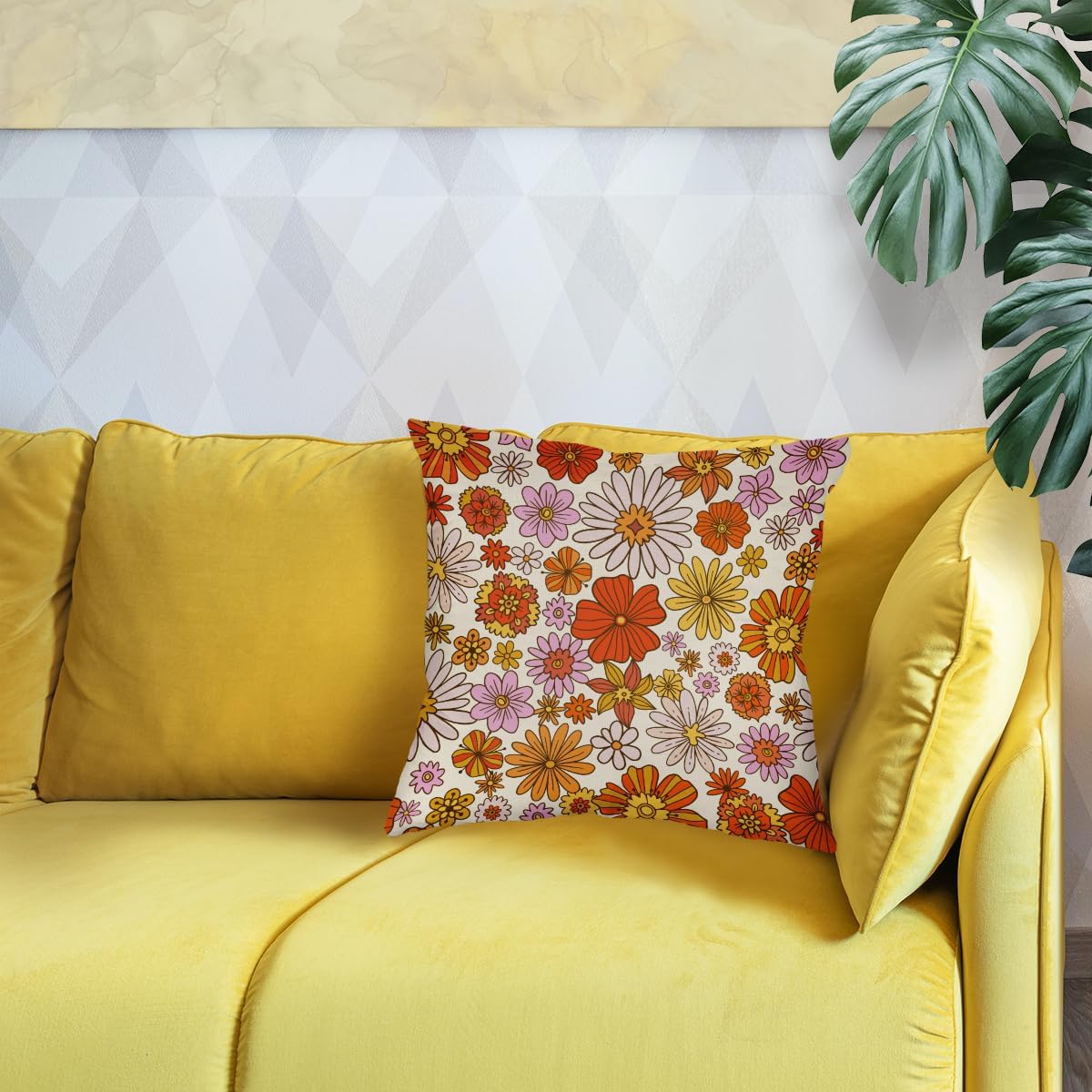 Funda de almohada reversible retro de los años 70, diseño floral hippie y floral, para decorar el hogar, dormitorio, sala de estar, habitación de