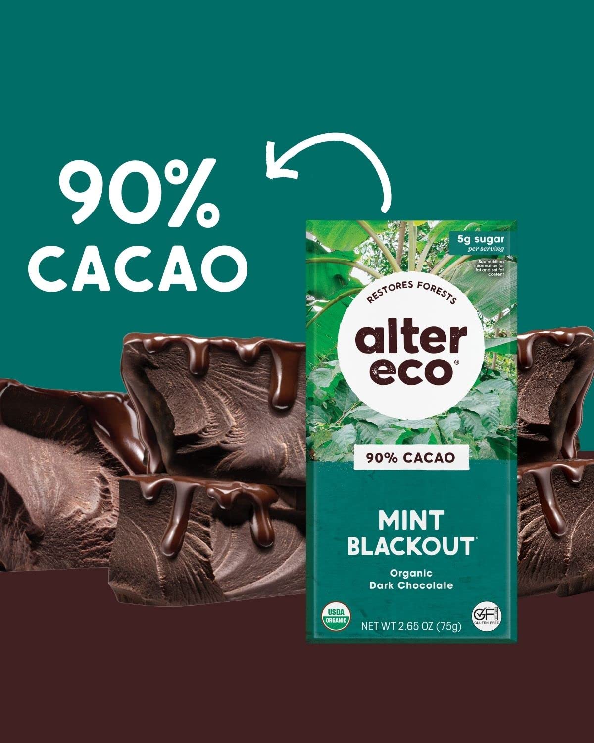 Alter Eco  Barras de chocolate negro  Cacao oscuro puro, comercio justo, orgánico, sin OMG, sin gluten (paquete de 2 menta apagón)