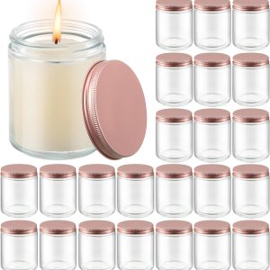 12 tarros de vidrio gruesos de 8 onzas y 8.5 fl oz con tapas de metal, tarros transparentes para hacer velas con tapas de oro rosa, recipientes 12 tarros de vidrio gruesos de 8 onzas y 8.5 fl oz con tapas de metal, tarros transparentes para hacer velas con tapas de oro rosa, recipientes