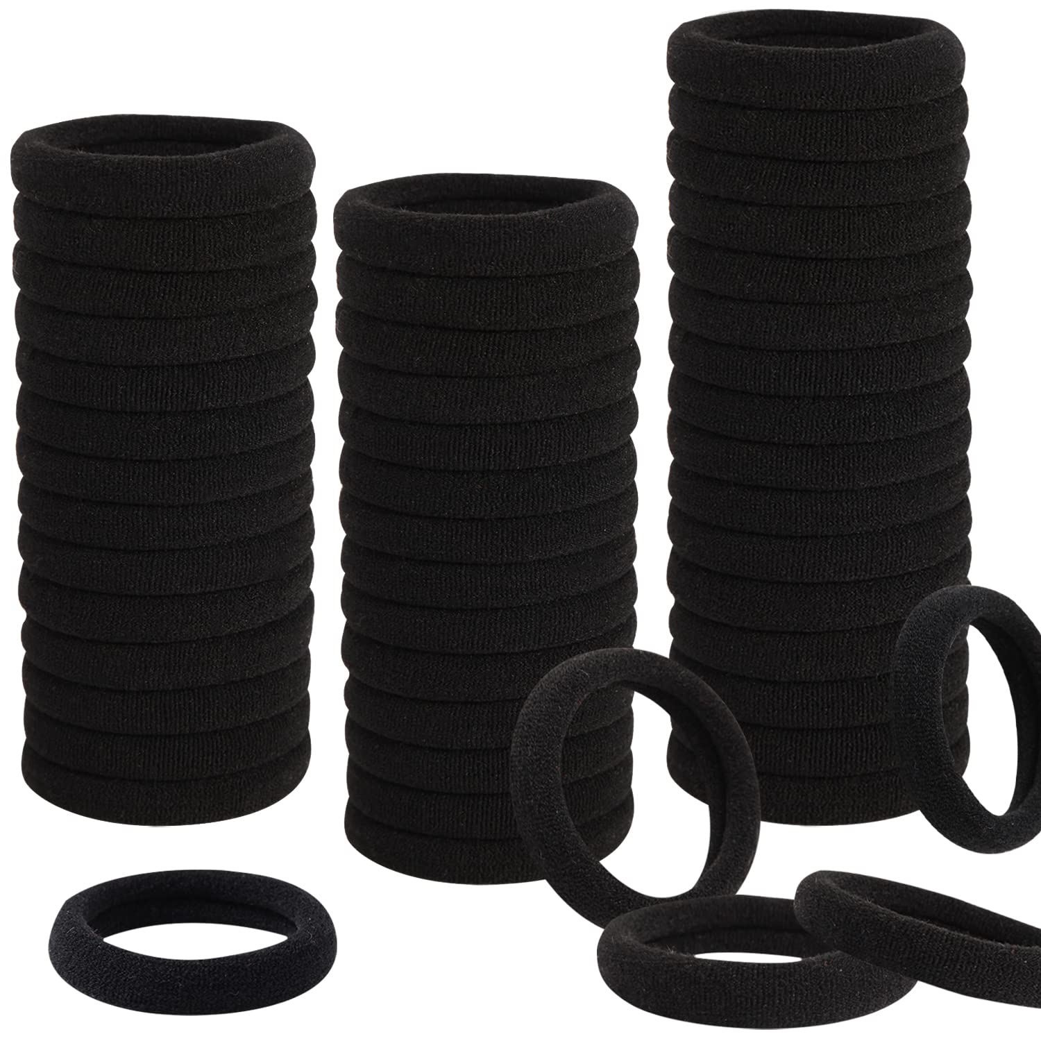 100 ligas negras para cabello grueso, sin daños, para coletas de caballo para cabello grueso para mujeres, ligas de pelo grueso sin costuras, ligas