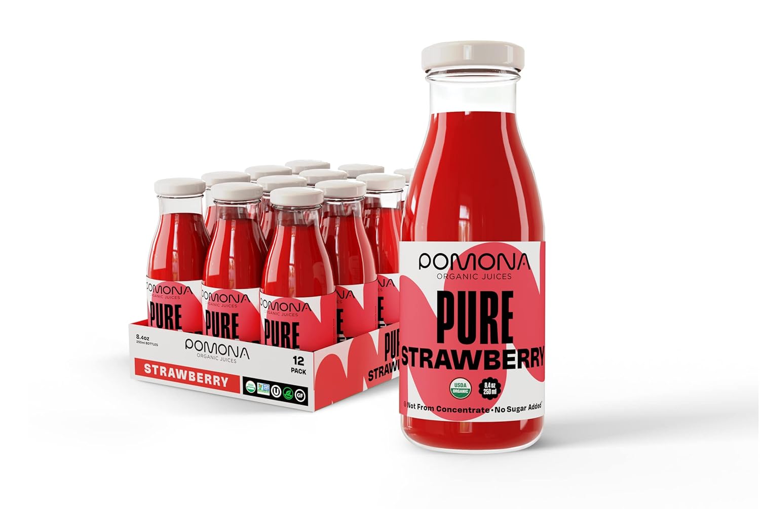 Pomona – Jugo de fresa orgánico (paquete de 12), jugos orgánicos USDA prensados en frío con 100% fresas, sin azúcar añadido, sin concentrado,