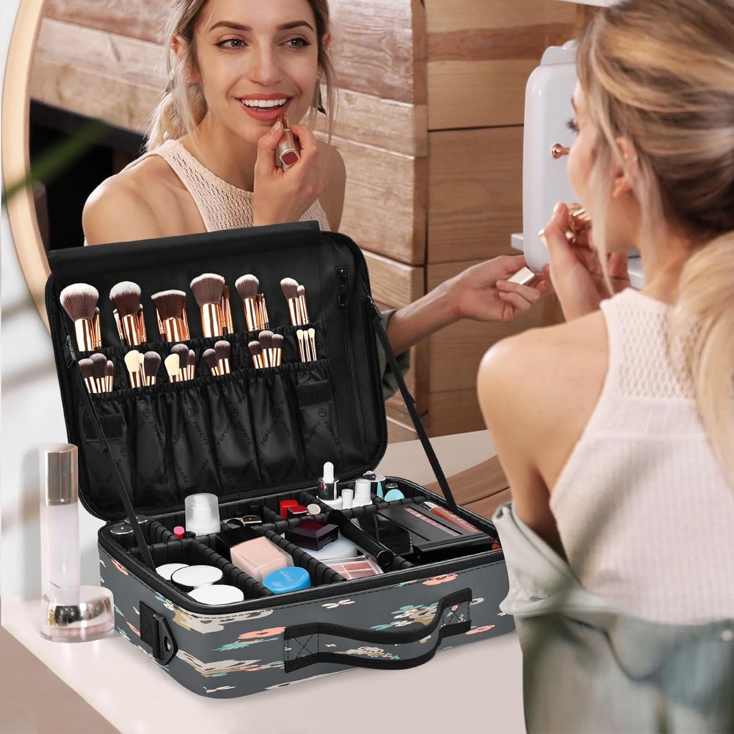 Sloth Cartoon Dark Color travel bag cosmetic carry case make up bag travelling large make up bag travel makeup train cosmetiquera de viaje para