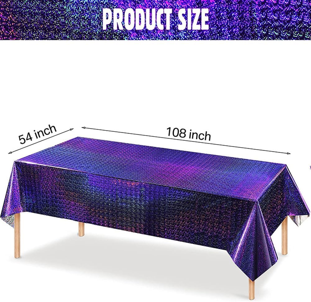 Nimrobry Pack of 6 Iridescence Tablecloths Plastic Shiny Disposable Laser Table Covers Rectangle Holographic Foil Tablecloth Waterproof for Wedding