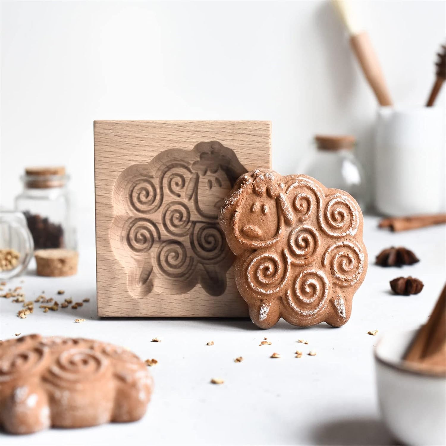 Moldes de madera para galletas, cortador de galletas tallado de cabra para hornear, sellos de prensa en relieve de galletas en forma de cabra para