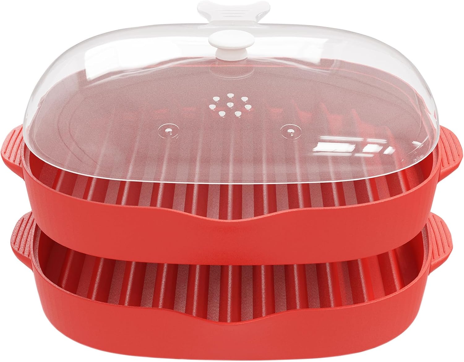 Máquina de tocino fácil para microondas, 2 bandejas para parrilla de tocino, olla de tocino con tapa para salpicar, haz tocino crujiente en minutos