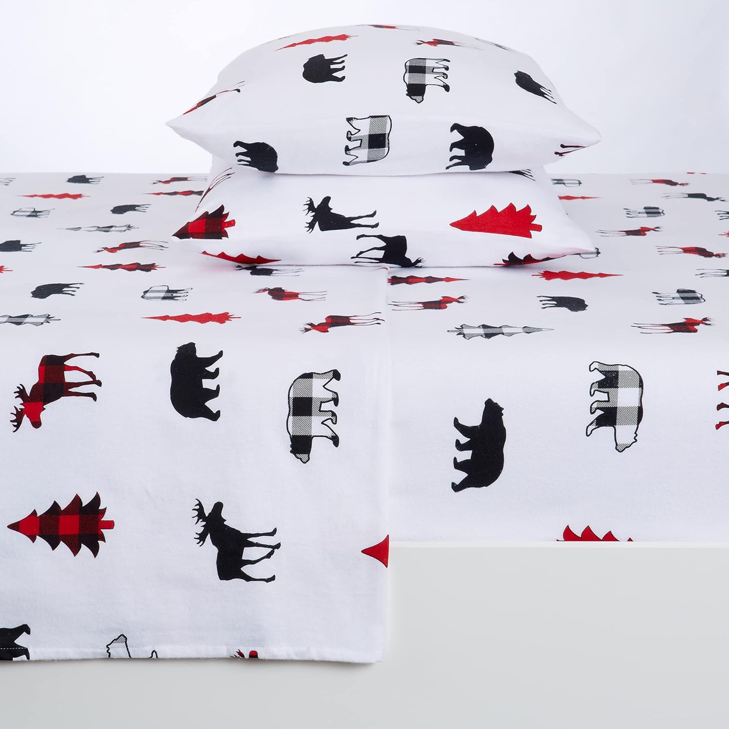 Great Bay Home Juego de sábanas de franela de algodón turco 100 % con estampado navideño extrasuaves, cálidas y cómodas para el invierno colección