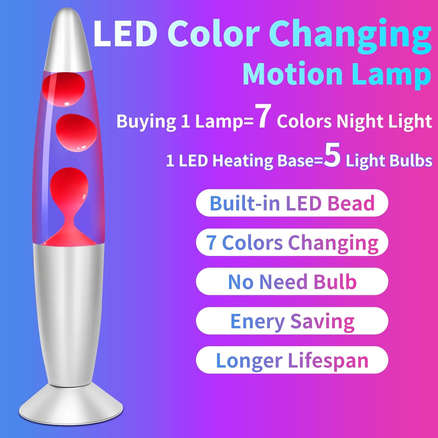 Lámpara de movimiento líquido LED de 7 colores que cambian de color, luces nocturnas líquidas de 13 pulgadas para niños y adultos, decoración del