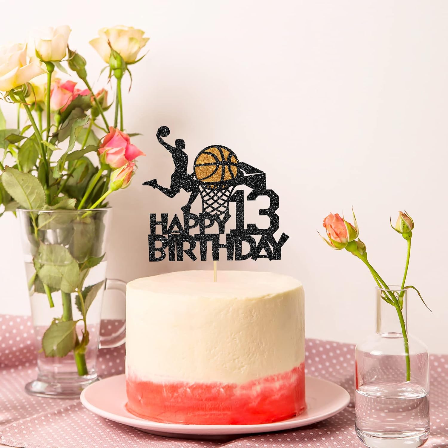 Decoración para pastel de baloncesto, decoración temática de baloncesto de cumpleaños número 13 para hombres y niños, suministros de fiesta de