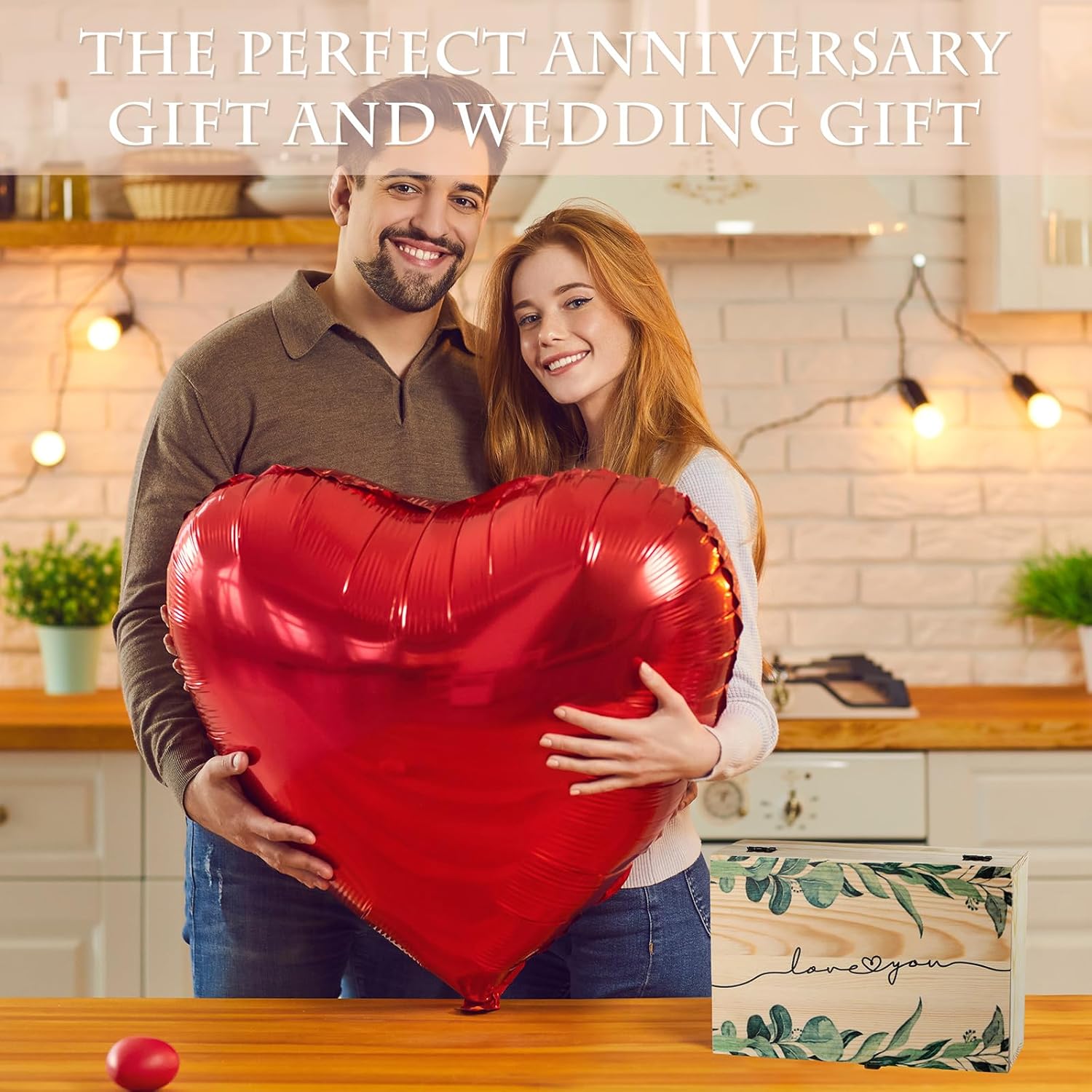 Huwena Love You and Mr Mrs Memory – Caja de madera grande de eucalipto para aniversario, 9 x 6 x 3.2 pulgadas, caja de recuerdo para boda, día de