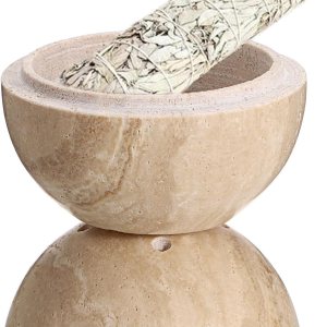 JUXYES Quemador de incienso de piedra de travertino minimalista, soporte redondo de incienso de mármol natural, soporte para quemador de incienso de JUXYES Quemador de incienso de piedra de travertino minimalista, soporte redondo de incienso de mármol natural, soporte para quemador de incienso de