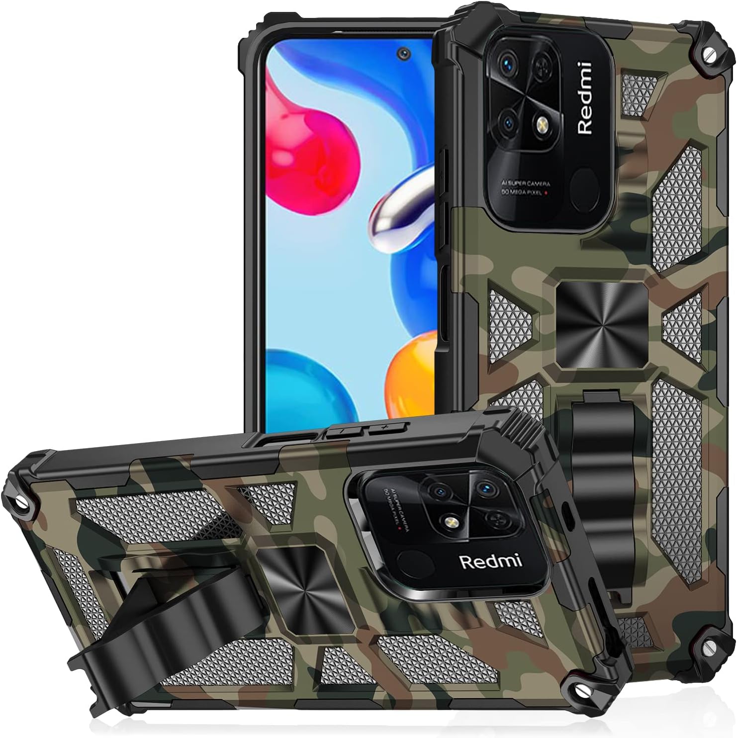 CCSmall Funda magnética de camuflaje con función atril para Xiaomi Redmi 10CPoco C40, grado militar resistente a prueba de golpes Protección