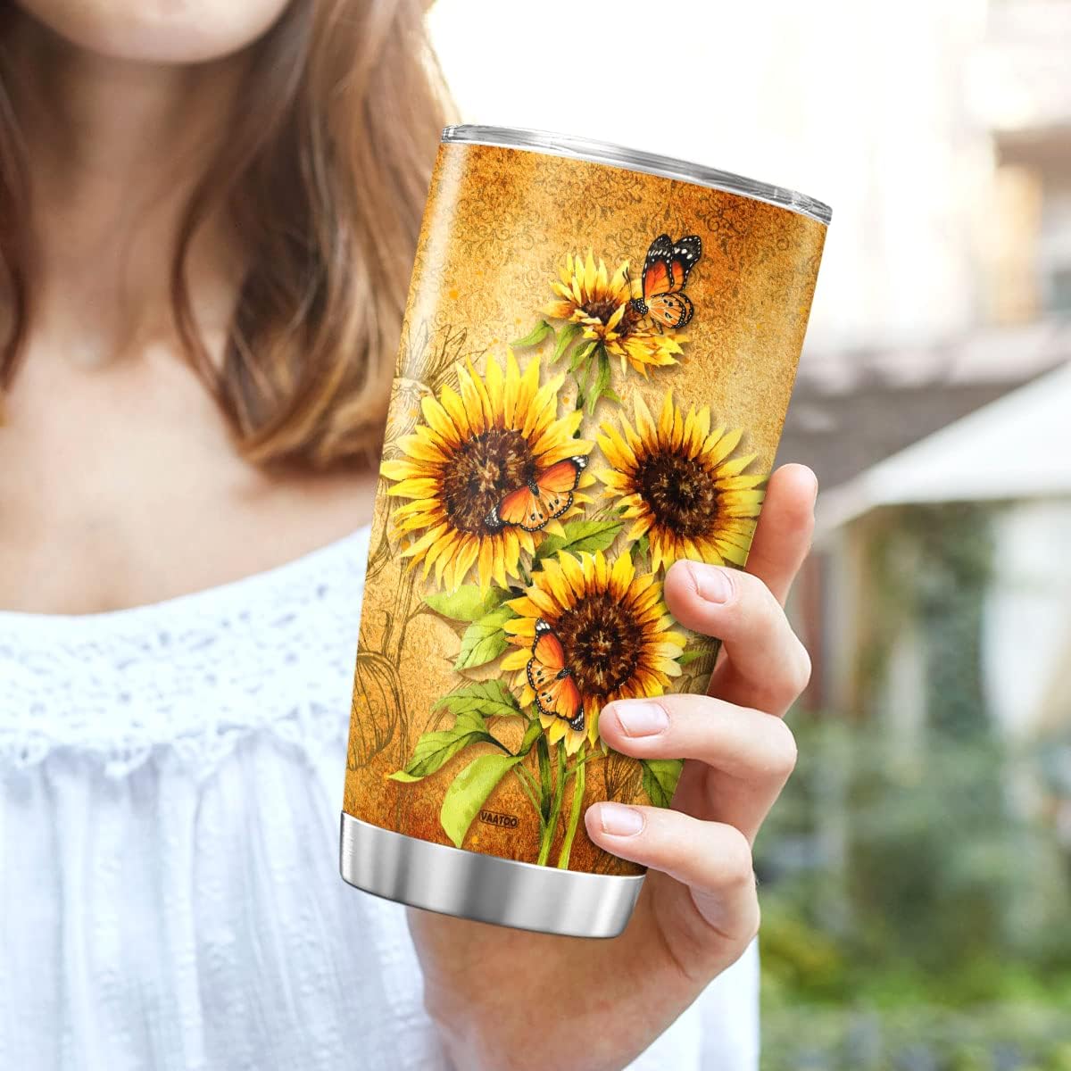 Vaso de café personalizado, taza de viaje con tapa, regalos de cumpleaños para mujeres, abuela, esposa, flores, taza aislada, bebidas frías, vasos