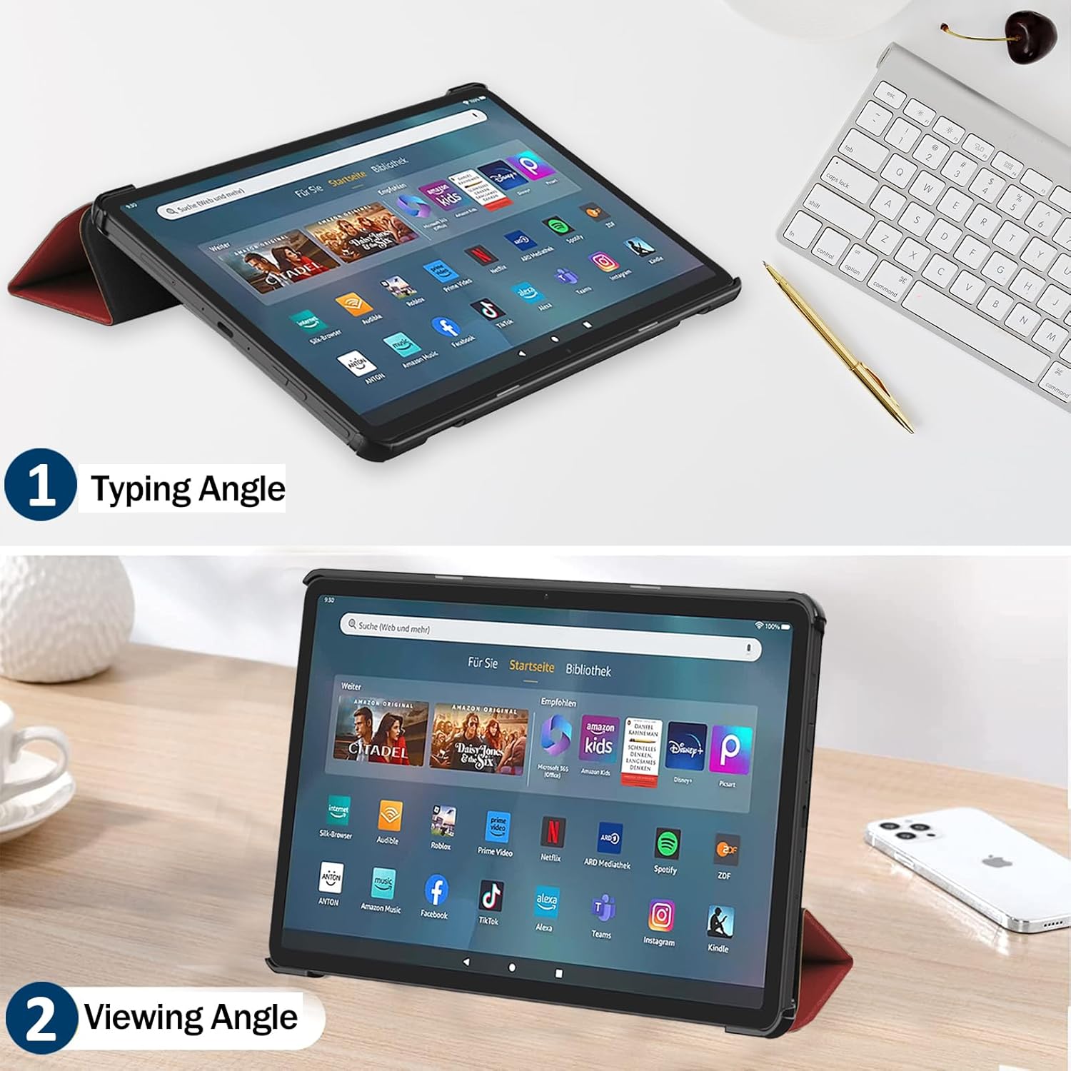 Miimall Case Compatible for Fire Max 11 Tablet 2023, Ultra Thin Slim Leather + Foldable Design PC Back Full Protector Auto WakeSleep Trifold Stand