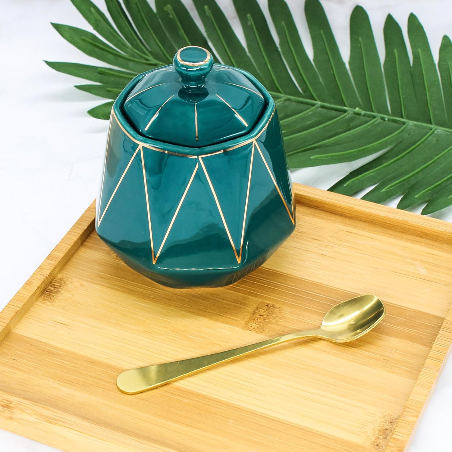 TinaJOJO Azucarero de cerámica con tapa y cuchara, recipiente de porcelana para barra de café, encimera de cocina, contenedor de azúcar para el