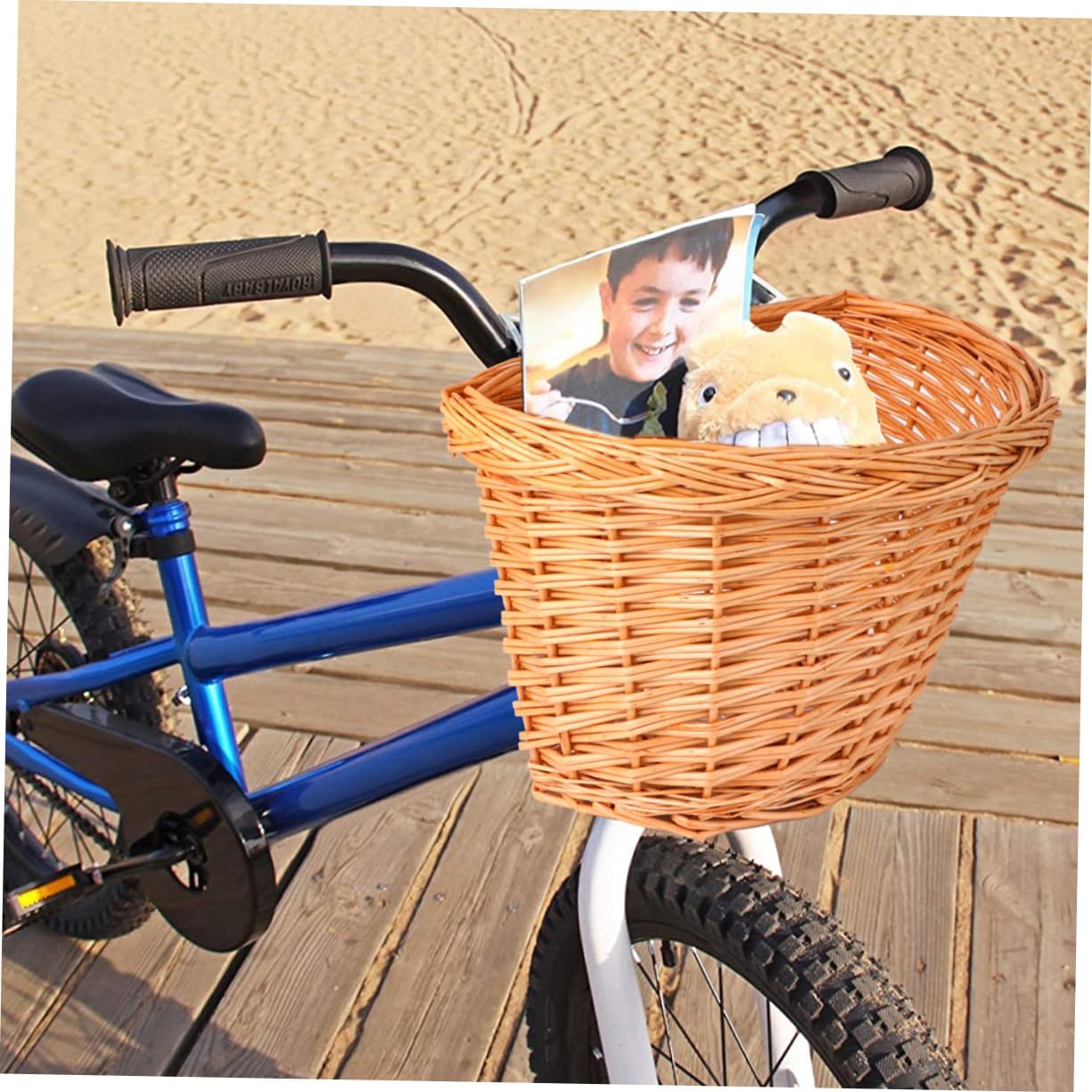 INOOMP Accesorios de bicicleta para niños, cesta de ratán, cesta delantera para bicicleta, cesta de bicicleta para niñas, cesta de mimbre tejida