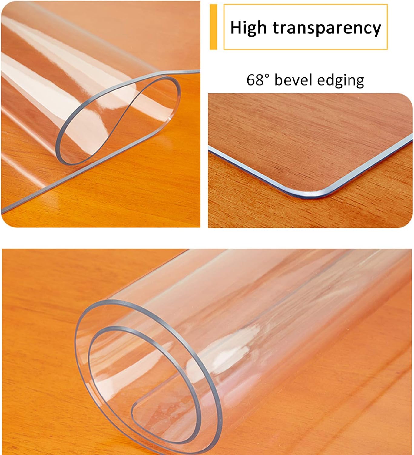 Protector de mesa de vidrio suave de PVC, protector de mantel transparente con bordes de 68, placa de cristal de plástico transparente, impermeable,