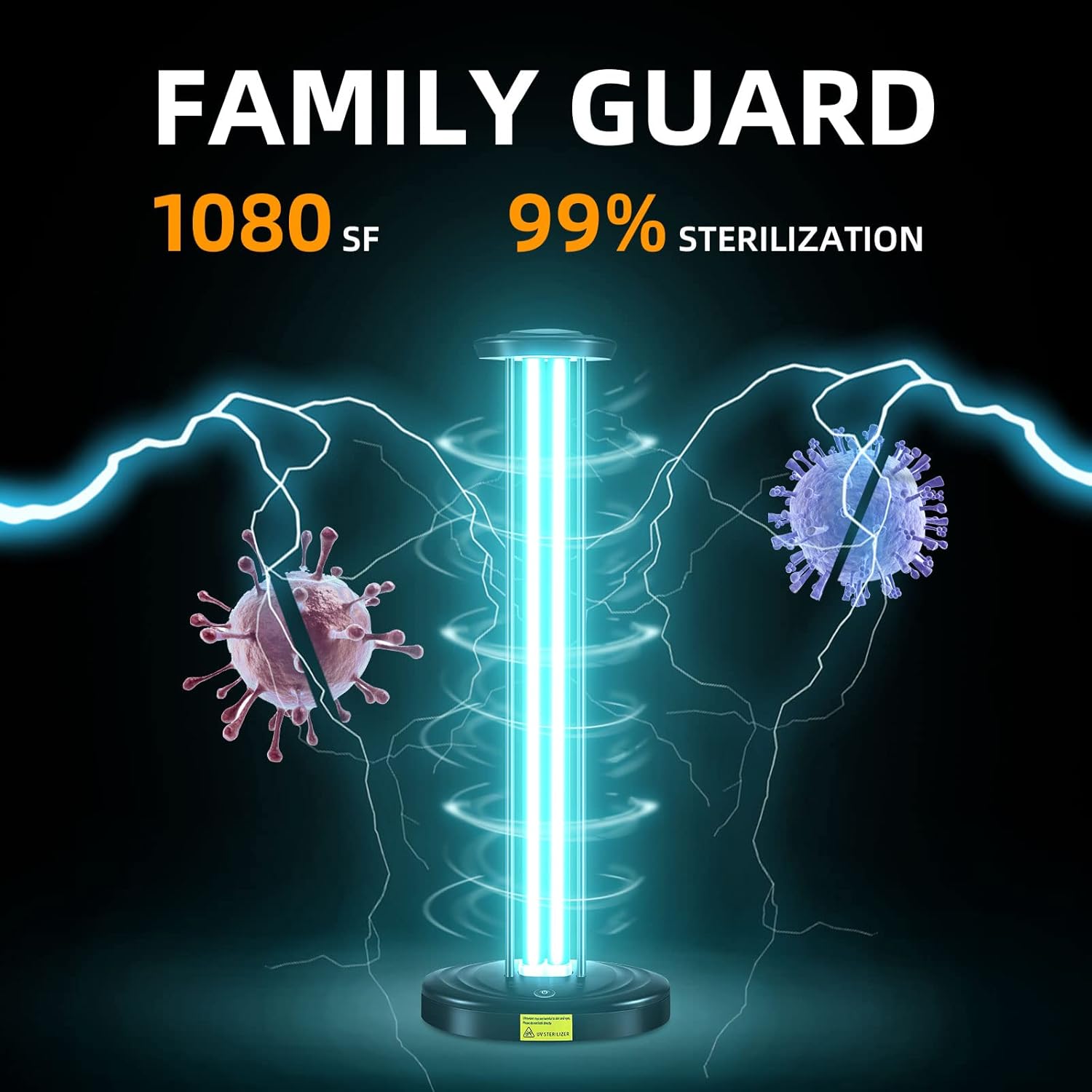 Lámpara germicida ultravioleta, desinfectante de luz UV sin ozono de 100 W para habitación grande, con control remoto de sincronización de tres
