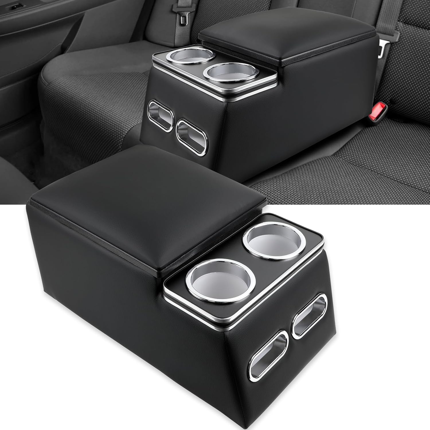 Organizador universal de consola central para automóvil con portavasos y soporte para teléfono, consolas de asiento trasero con reposabrazos, caja