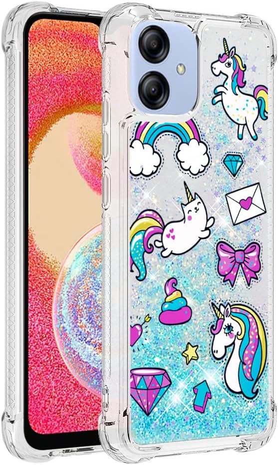 Samsung A04E – Carcasa de TPU suave y transparente con diseño de dibujos animados creativos de arenas movedizas con cubierta líquida brillante que