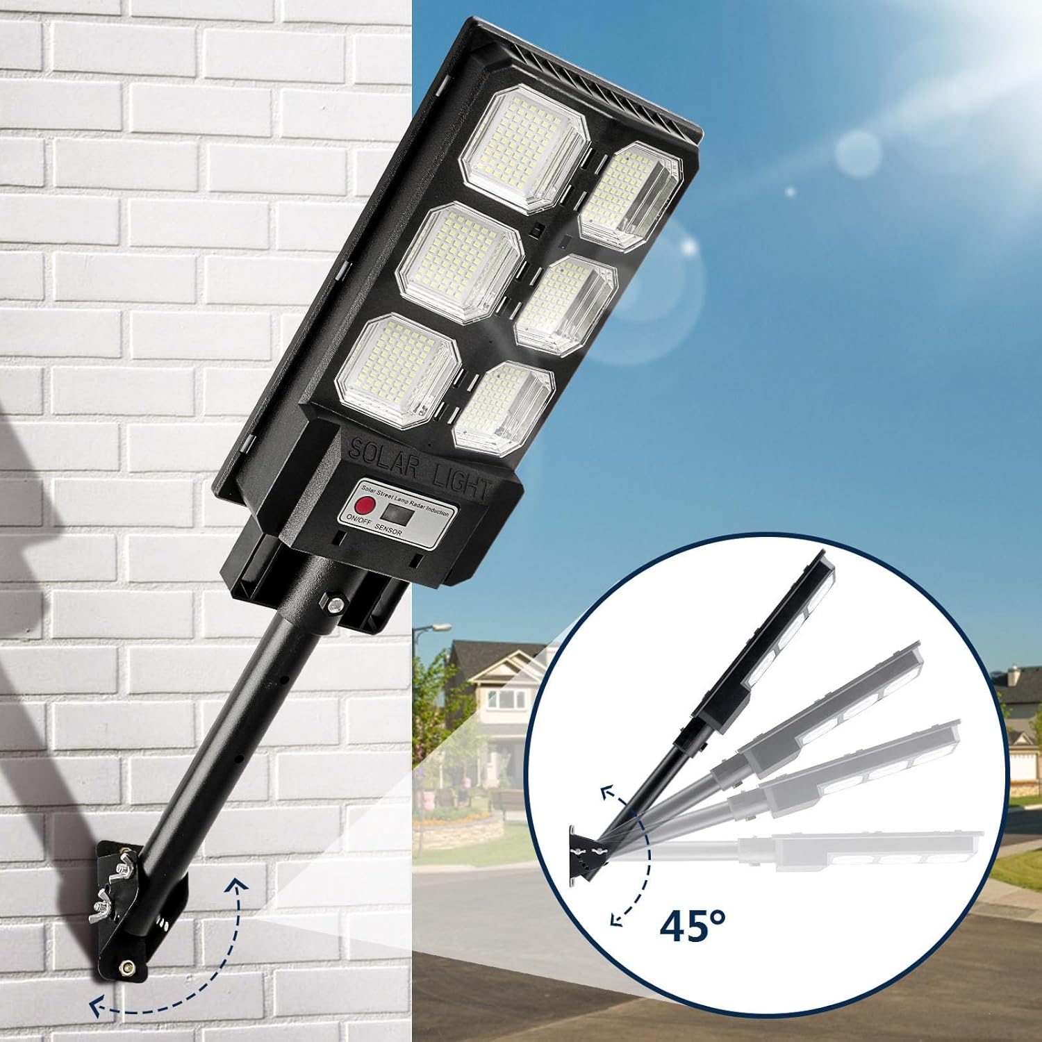 SZPIOSTAR Luces solares para exteriores, luz de calle solar impermeable del atardecer al amanecer con sensor de movimiento y control remoto, lámpara