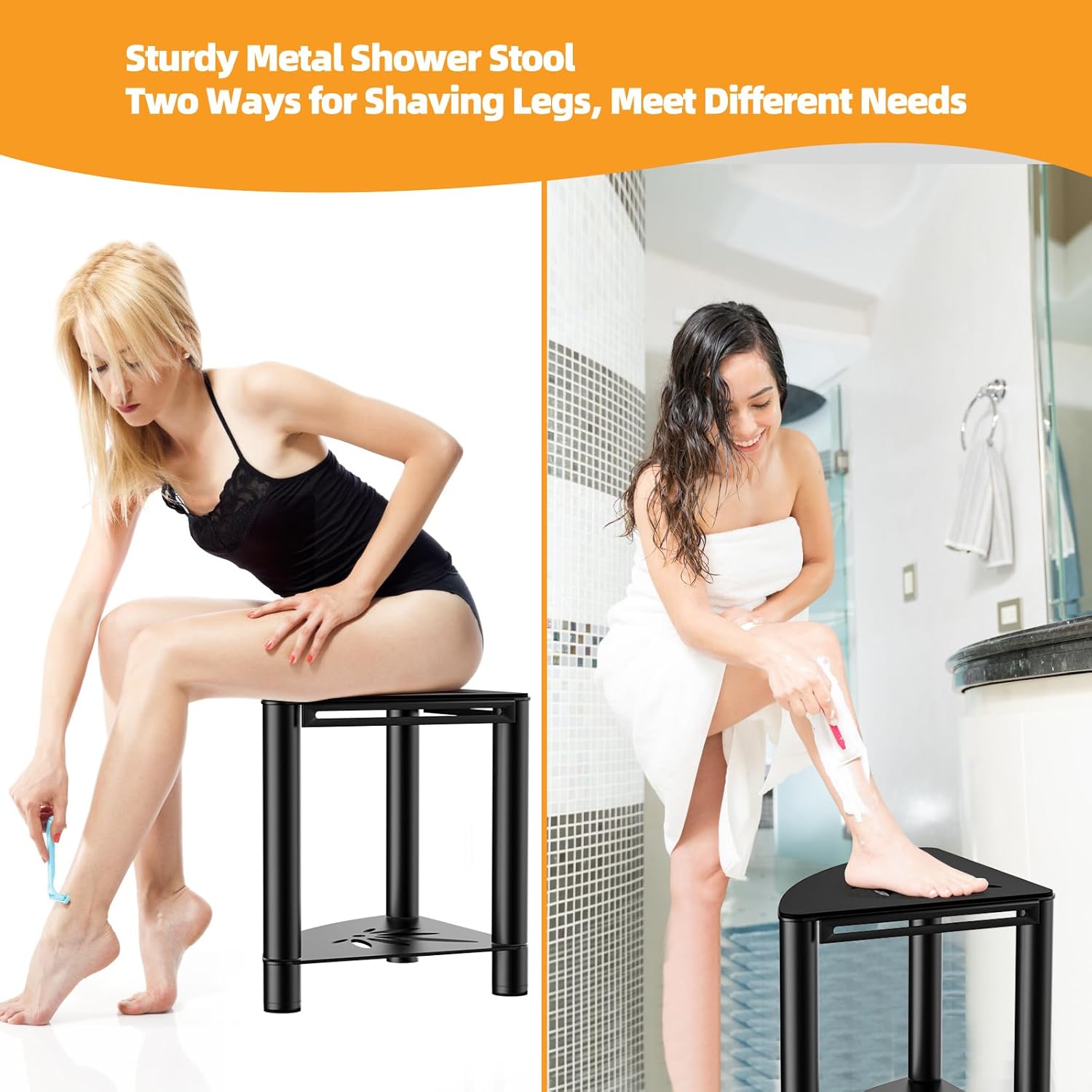Taburete de ducha de esquina de metal para afeitarse las piernas, taburete de ducha para ducha interior, impermeable, bancos de ducha de esquina con