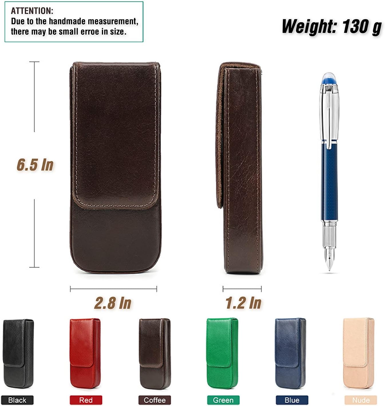 Estuche de cuero genuino de grano superior para 3 bolígrafoslápices, diseño minimalista de moda, hecho a mano, cierre magnético con diseño de cajón,
