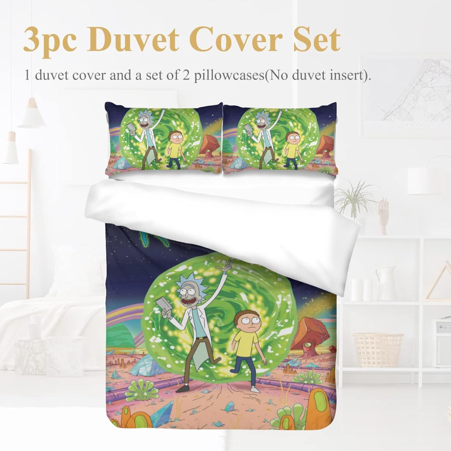 Juego de funda de edredón de anime de dibujos animados de 3 piezas, tamaño matrimonial, juego de ropa de cama con estampado 3D para adolescentes,
