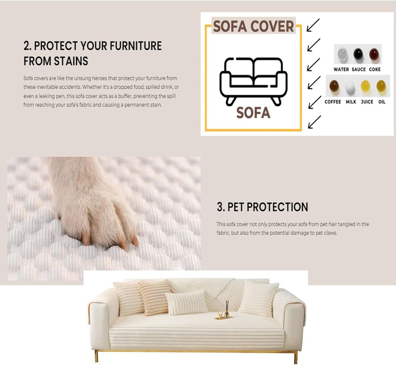 Funda de sofá antideslizante de color sólido y acogedora, funda de sofá universal, cojín de asiento, funda de cama peluda para perro, manta para