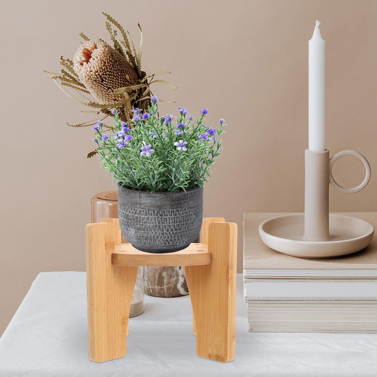 Angoily Soporte de madera creativa para botella de vino, soporte dispensador de plantas en maceta, soporte para jarra de bebida, soporte de