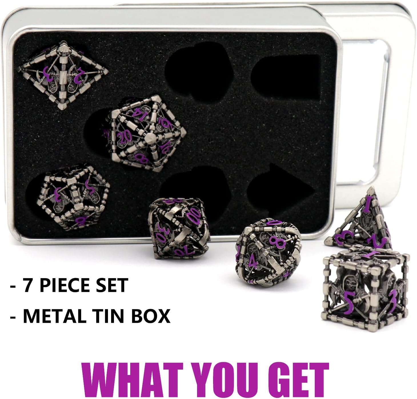 DND – Juego de dados poliédricos para Dungeons and Dragons, juego de rol de metal, dados D&D, dados HNCCESG huecos de la parca, dados D y D para