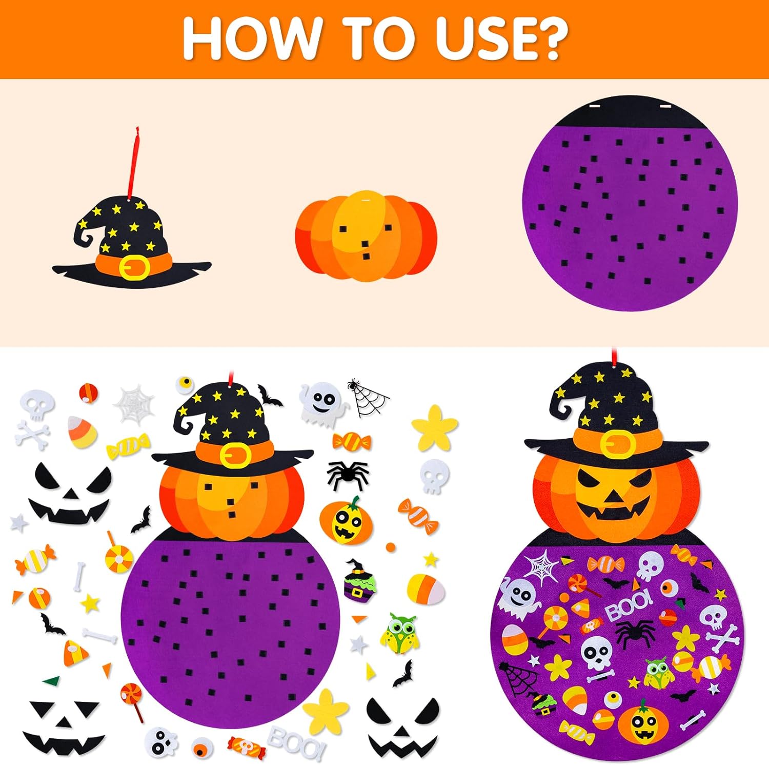 Max Fun – Figura decorativa de fieltro para Halloween, 2.8 pies, con kits de manualidades para colgar para niños, Halloween, fiestas, para