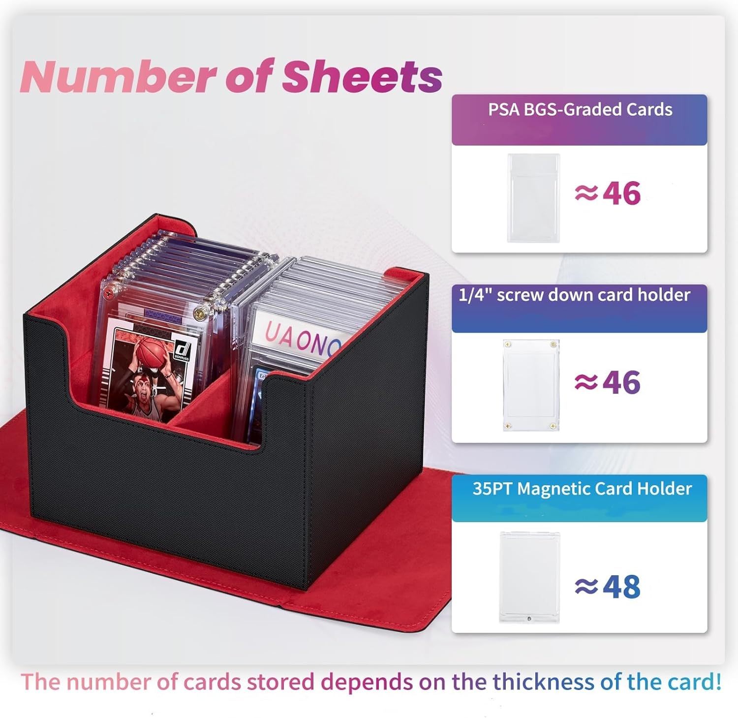 Caja de almacenamiento de tarjetas graduadas, soporte para tarjetas PSA compatible con 46 tarjetas deportivas graduadas, caja de almacenamiento de