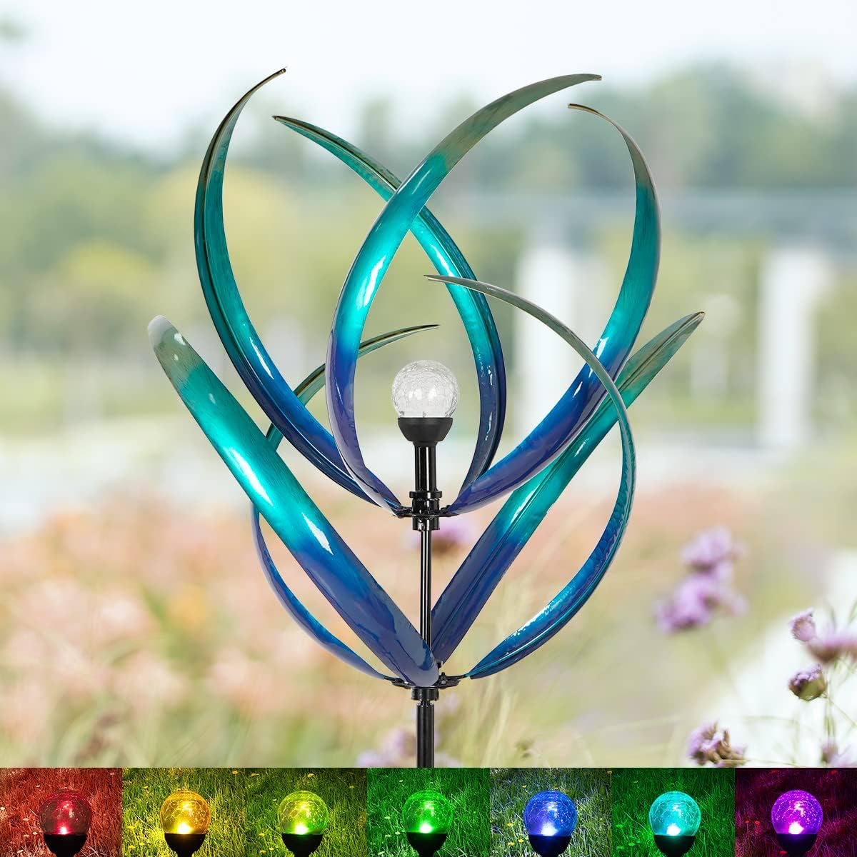 Molinillos de viento de 82 pulgadas para exteriores  Esculturas de viento de metal extra grandes para exteriores con luz solar, molinos de viento