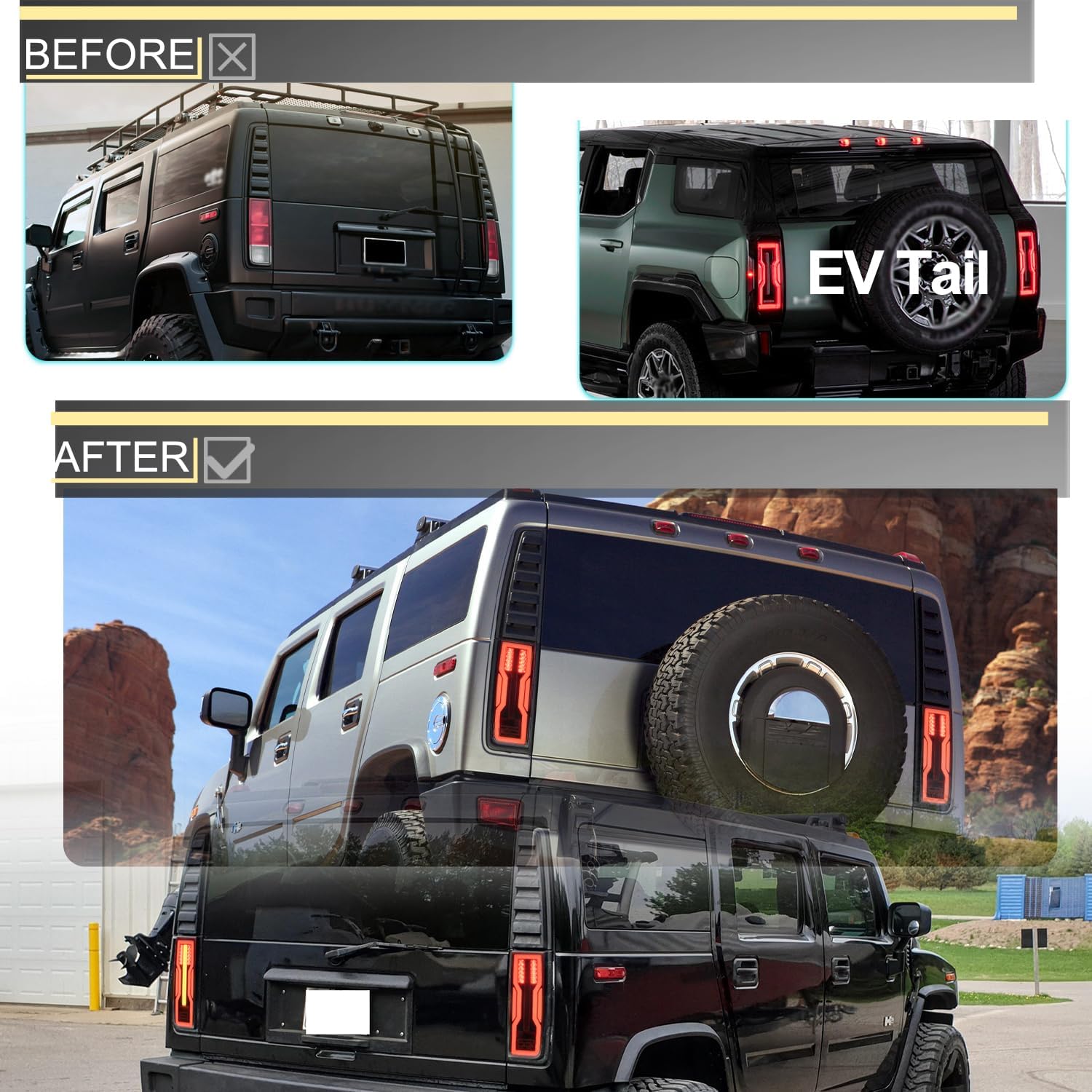 NSLUMO Último estilo EV LED conjunto de luz trasera para 2003 2004 2005 2006 2007 2008 2009 Hummer-H2 SUV LED trasera nieblafrenomarcha atrás  kit