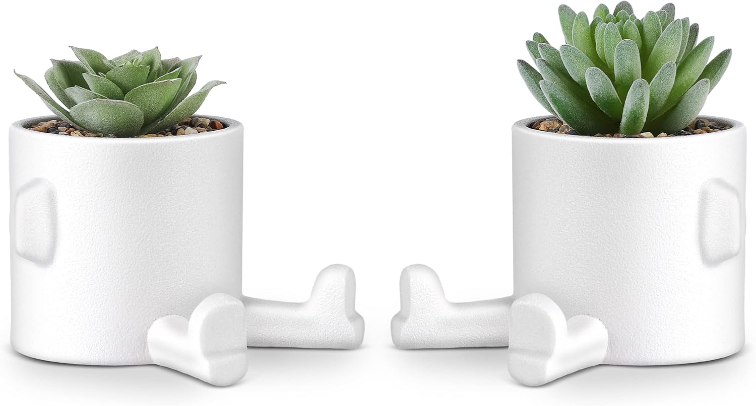 WOODWORD Plantas suculentas falsas de escritorio en blanco macetas de cerámica modernas con forma humana para decoración de escritorio para plantas