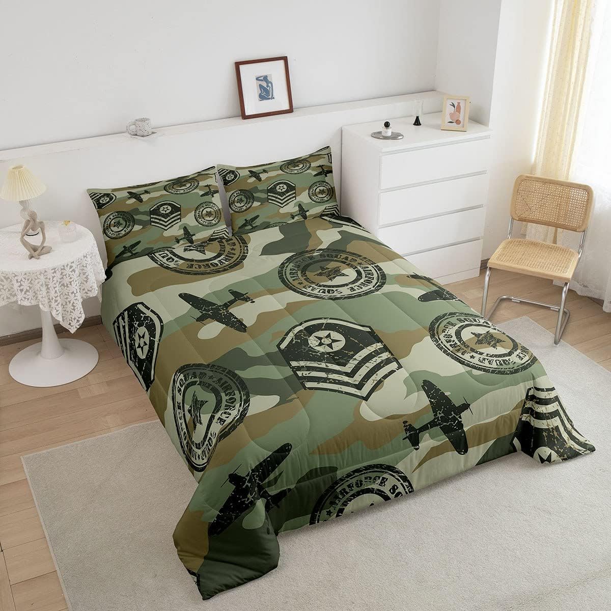 Juego de edredón de camuflaje de avión para niños, juego de ropa de cama con decoración de avión de camuflaje para adolescentes y niños, edredón de
