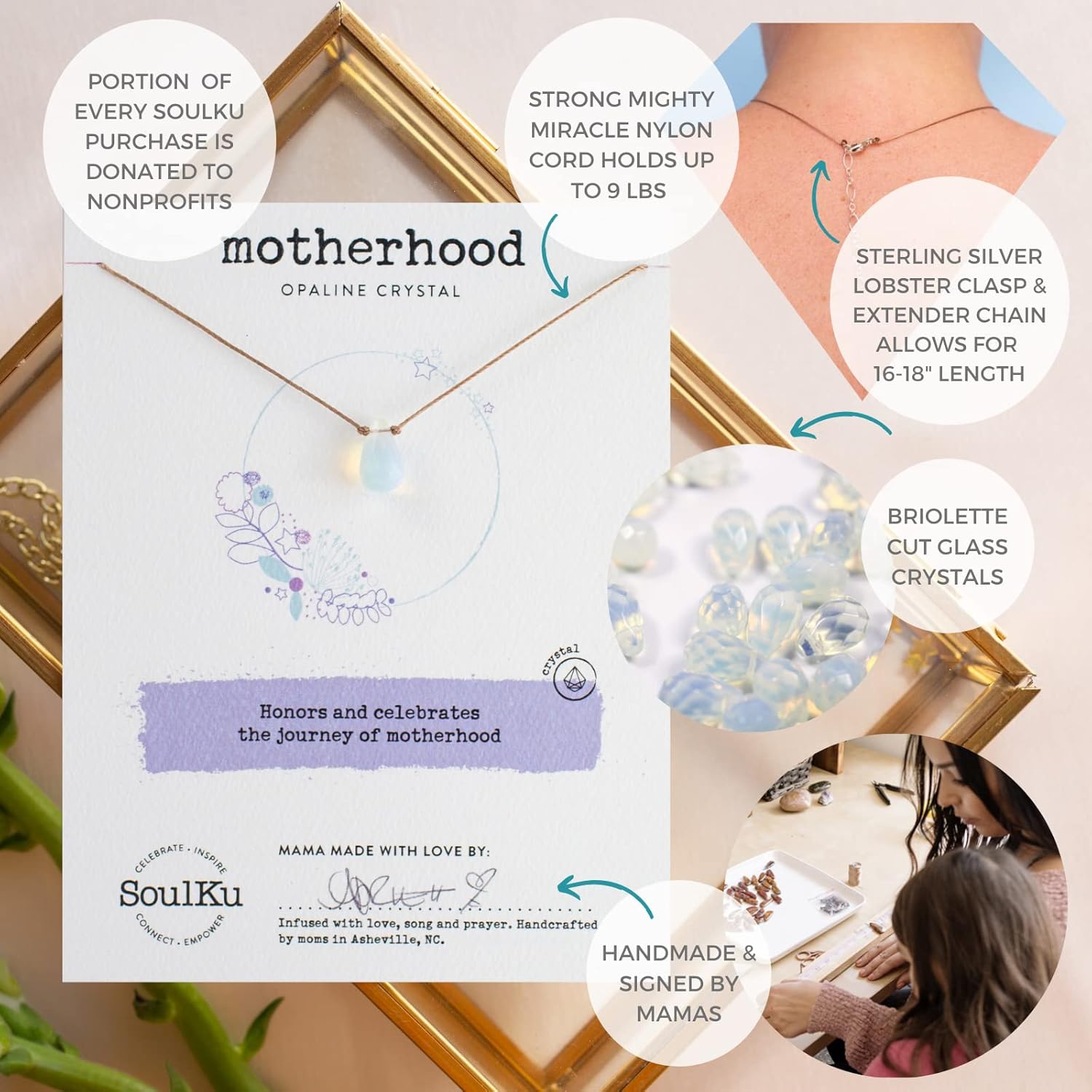 SoulKu Soul Shine Handmade Necklace, Empowering Jewelry With Healing Crystal, Inspirational Jewelry For Women, Mom & Sister, 2″” Extender With