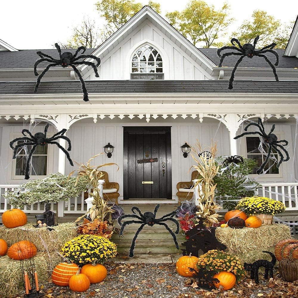 Paquete de 2 arañas gigantes para decoración de Halloween, araña de Halloween de 55 pulgadas para interiores y exteriores, decoración de Halloween,