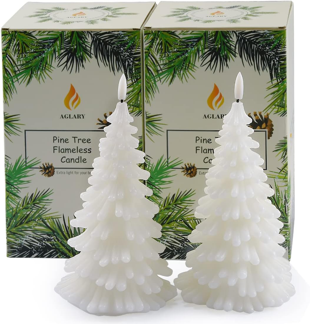 2 velas blancas sin llama para árbol de Navidad, velas LED que funcionan con pilas, función de temporizador, con control remoto