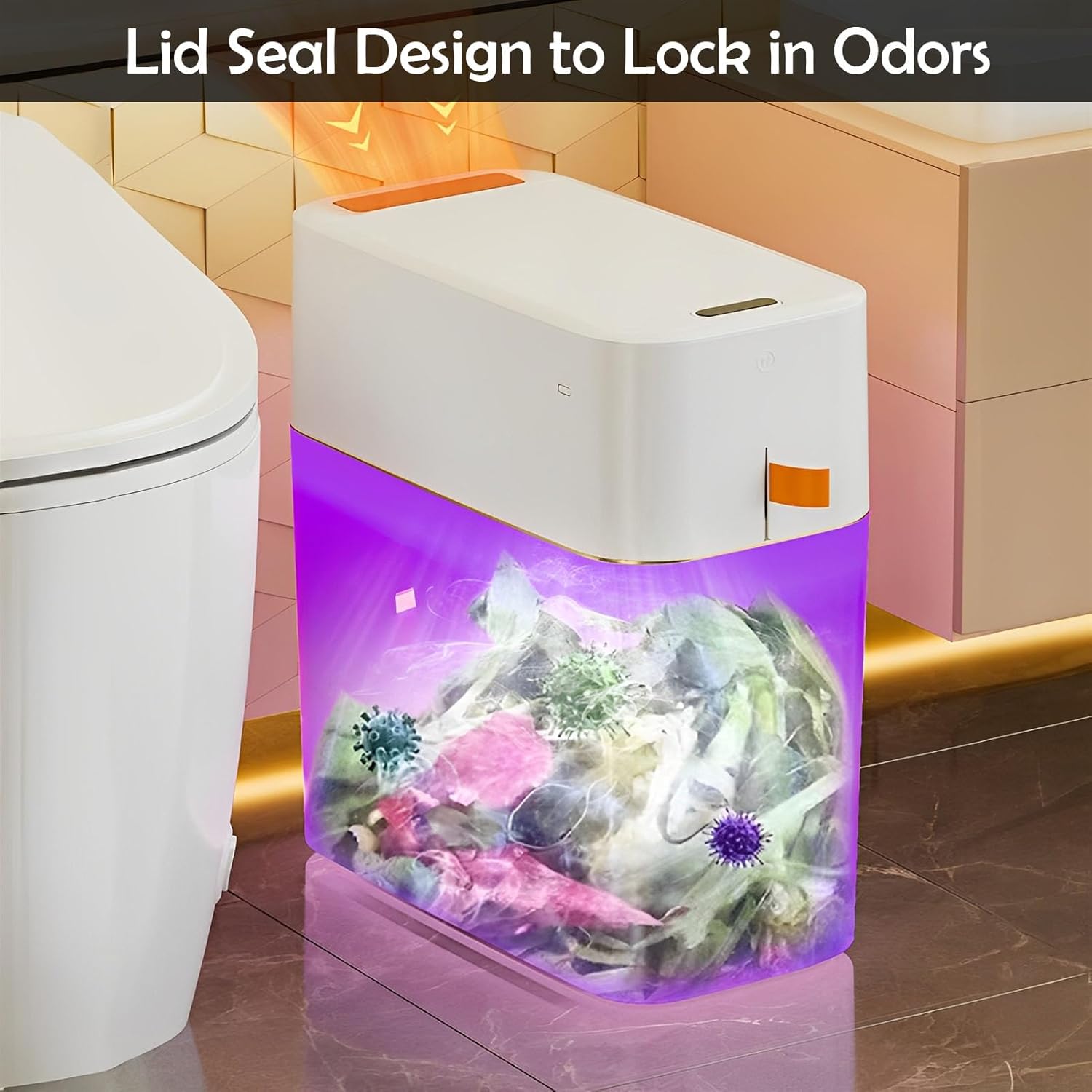 Basurero de baño de 4 galones, impermeable, inteligente, con sensor de movimiento automático, con tapa, sensor de movimiento delgado, de plástico,