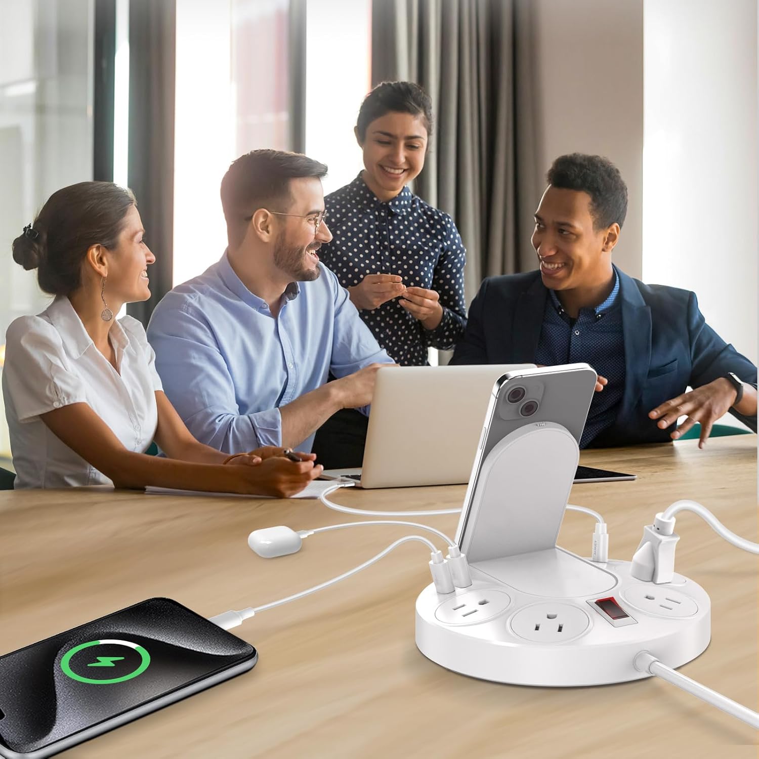 KingTSYU – Regleta protectora de sobretensiones, cable de extensión de regleta de alimentación con puertos USB C, 4 tomas de corriente y cargador