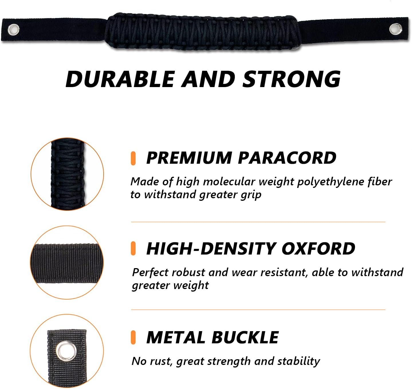 Medwoka Asas de agarre de barra antivuelco (negro)  Compatible con Ford Bronco 2021 2022 2023, mango de agarre de paracaídas, accesorios interiores