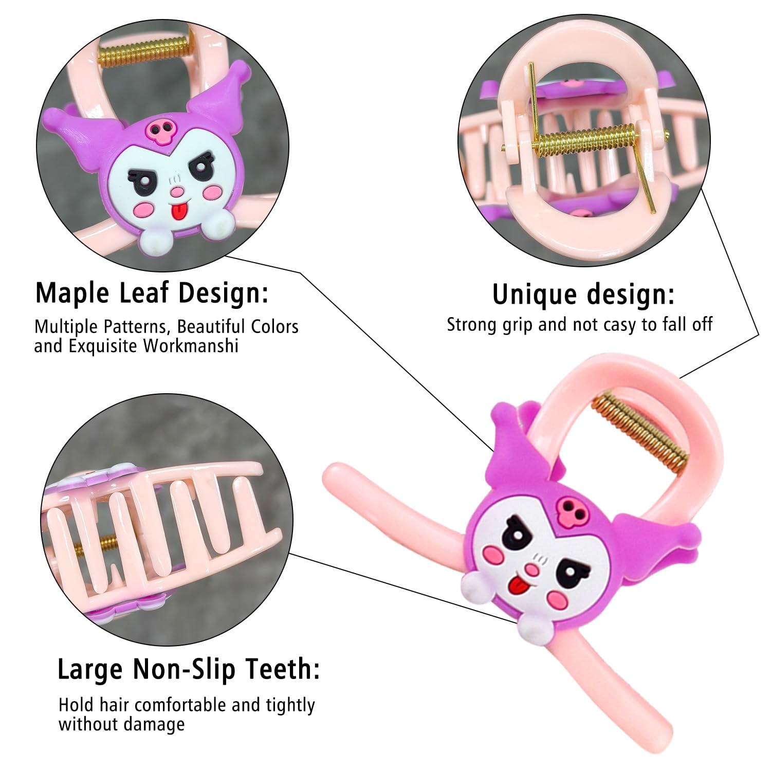 3 pinzas para el pelo de anime kawaii, antideslizantes, pasador, pinza de mandíbula para niñas y adolescentes, accesorios de peinado de moda para