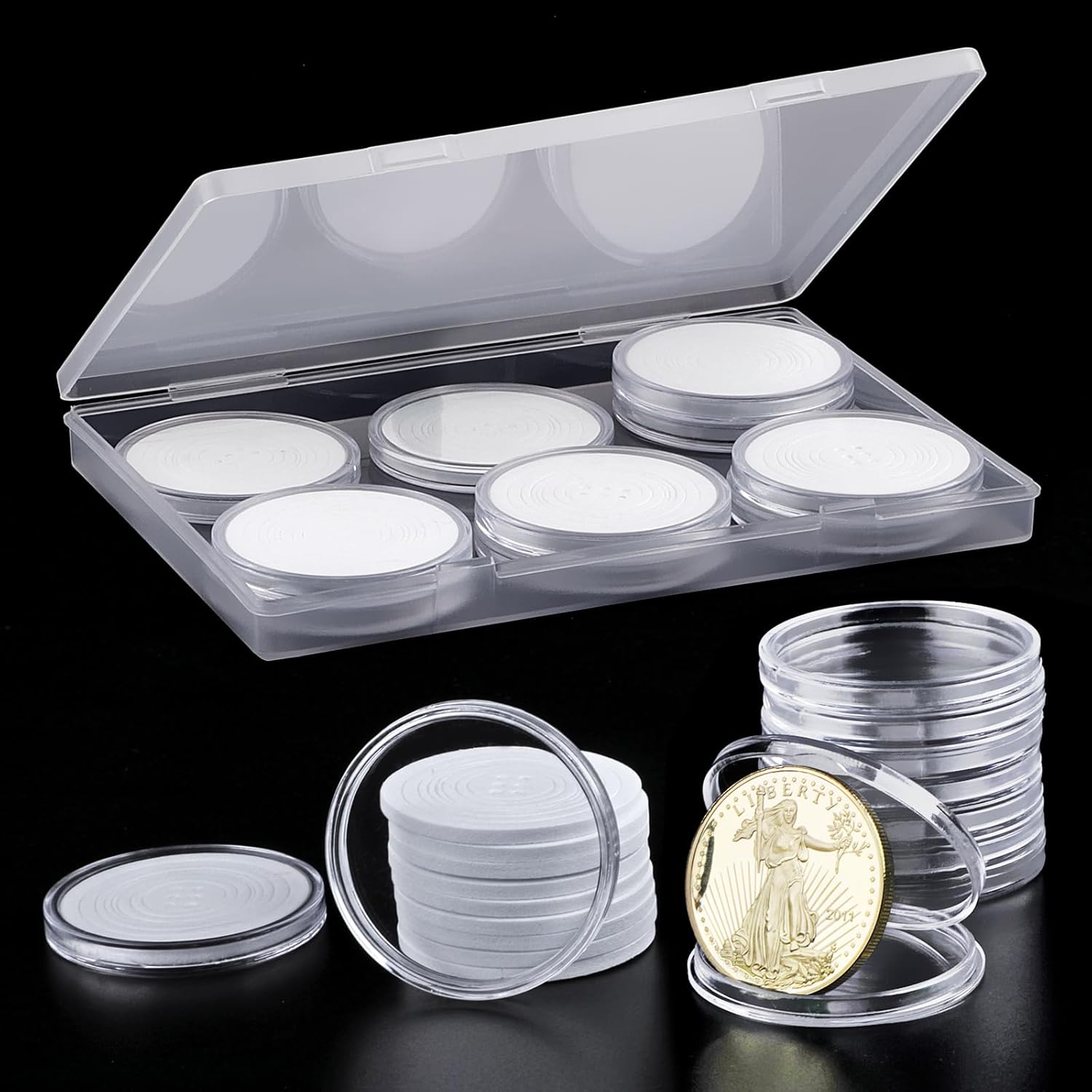 10 cápsulas de monedas de plástico transparente, soporte para monedas de dólar plateado, soportes para monedas para coleccionistas, estuche de
