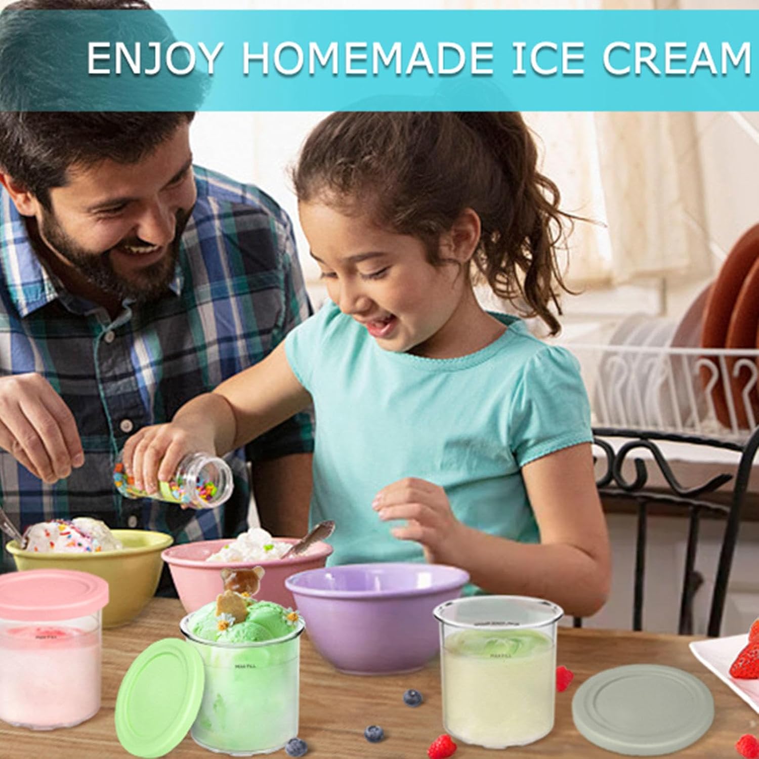 246 pintas y tapas de crema, para Ninja Creami Deluxe, recipientes de helado de 16 onzas de pinta, reutilizables, a prueba de hojas, compatibles con